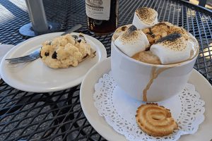 Campfire mocha and a chocolate chip scone